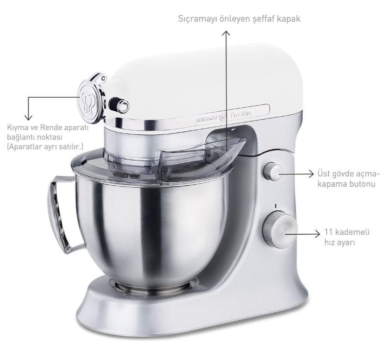 Korkmaz Pro Mix A470-04 1600 W 4.7 lt Vanilya Stand Mikser